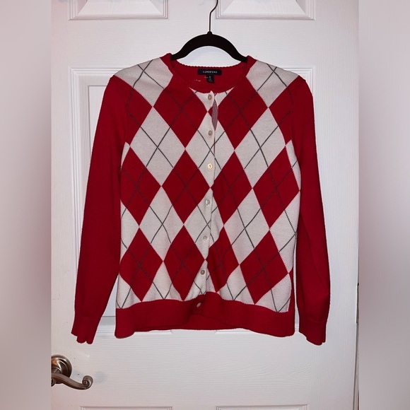 Lands' End Sweaters - Lands' End Red and White Argyle Cardigan Small